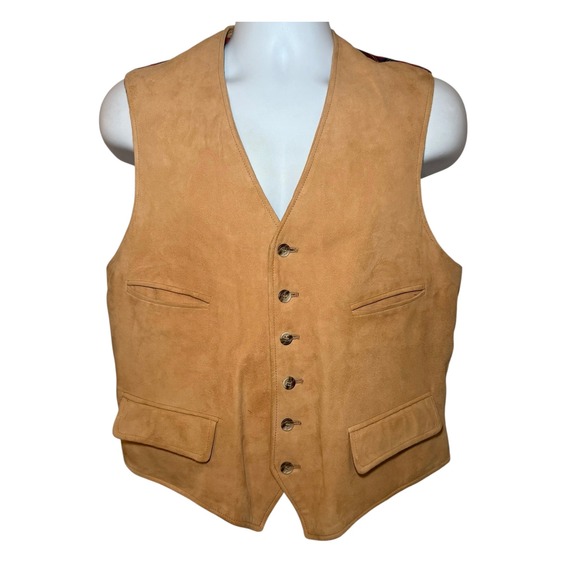 Brooks Brothers Other - Brooks Brothers Mens M Tan Suede Leather Vest Red Tartan Plaid Back Waistcoat